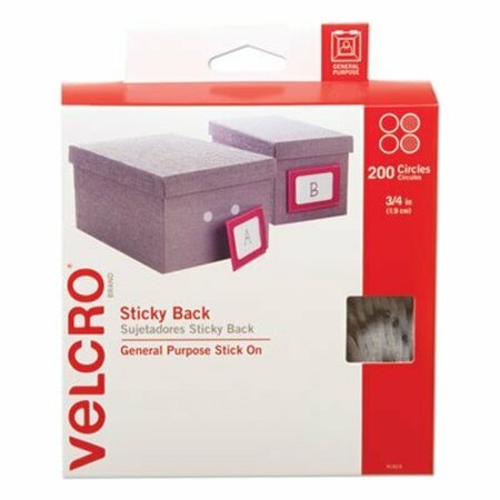 VELCRO BRAND Velcro, STICKY-BACK FASTENERS, REMOVABLE ADHESIVE, 0.75in DIA, WHITE, 200PK 91824